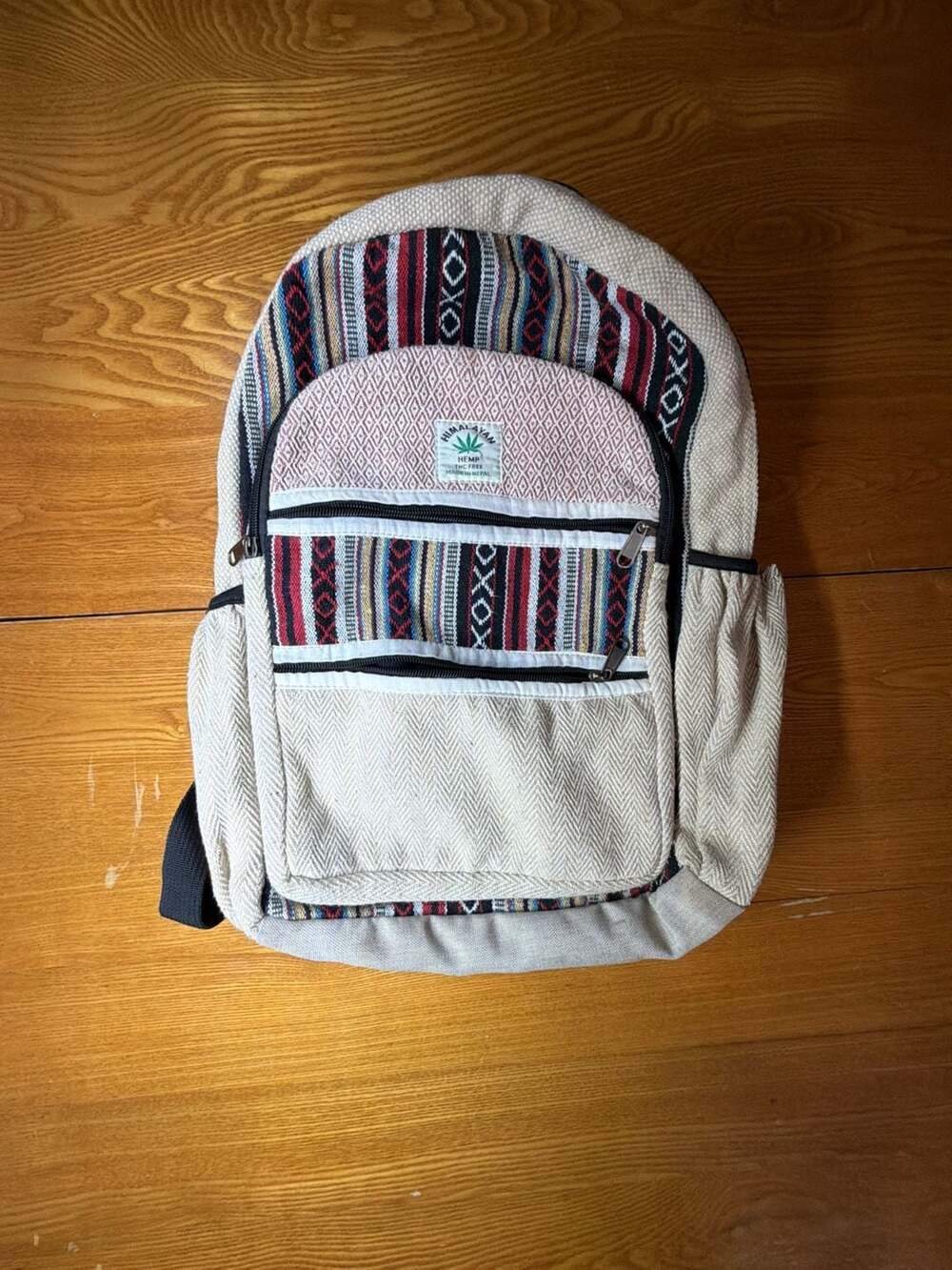 Himalayan Handmade Hemp Backpack Multi-Color Striped Boho Hippie Daypack
